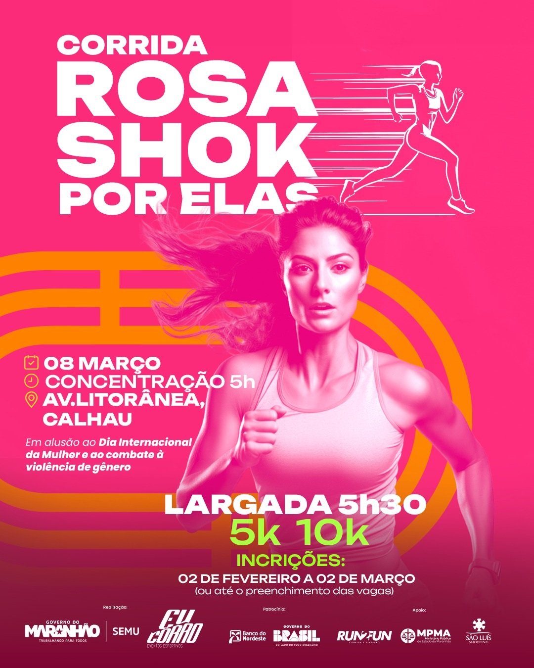 Corrida Rosa Shok Por Elas deve reunir cerca de 5 mil pessoas na Avenida Litorânea no Dia Internacional da Mulher